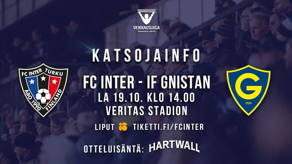 Katsojainfo: FC Inter – IF Gnistan la 19.10. klo 14.00