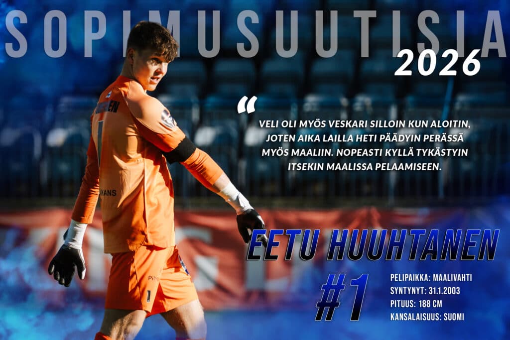 Eetu Huuhtanen jatkaa Interin tolppien välissä myös kaudella 2026 – tutustu Eetuun